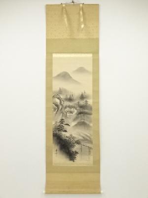 青吾筆　水墨山水　肉筆絹本掛軸